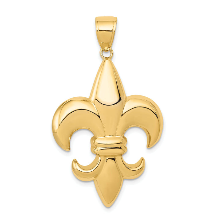 Lovely Rita's Pendants & Charms 14k Yellow Gold Solid Polished Finish Concave Shape Large Size Fleur-De-Lis Design Charm Pendant