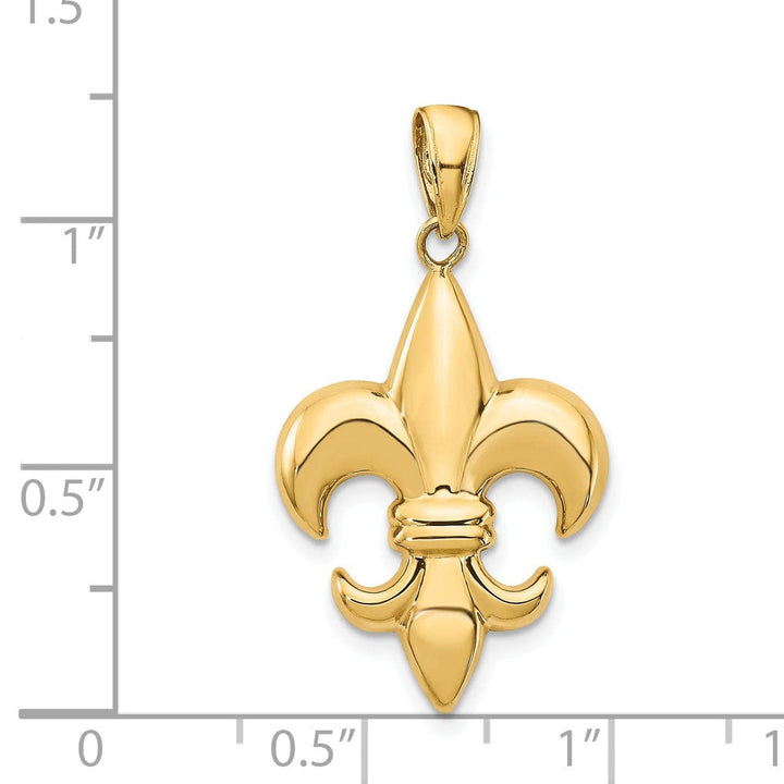 Lovely Rita's Pendants & Charms 14k Yellow Gold Solid Polished Finish Concave Shape Medium Size Fleur-De-Lis Design Charm Pendant