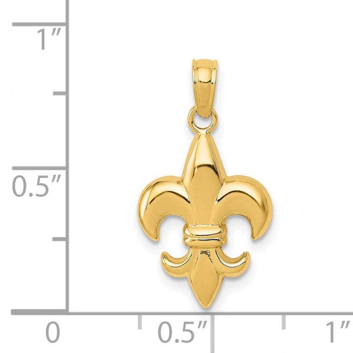 Lovely Rita's Pendants & Charms 14k Yellow Gold Solid Polished Finish Concave Shape Small Size Fleur-De-Lis Design Charm Pendant