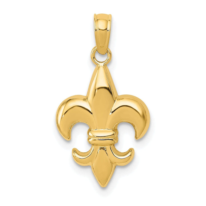 Lovely Rita's Pendants & Charms 14k Yellow Gold Solid Polished Finish Concave Shape Small Size Fleur-De-Lis Design Charm Pendant