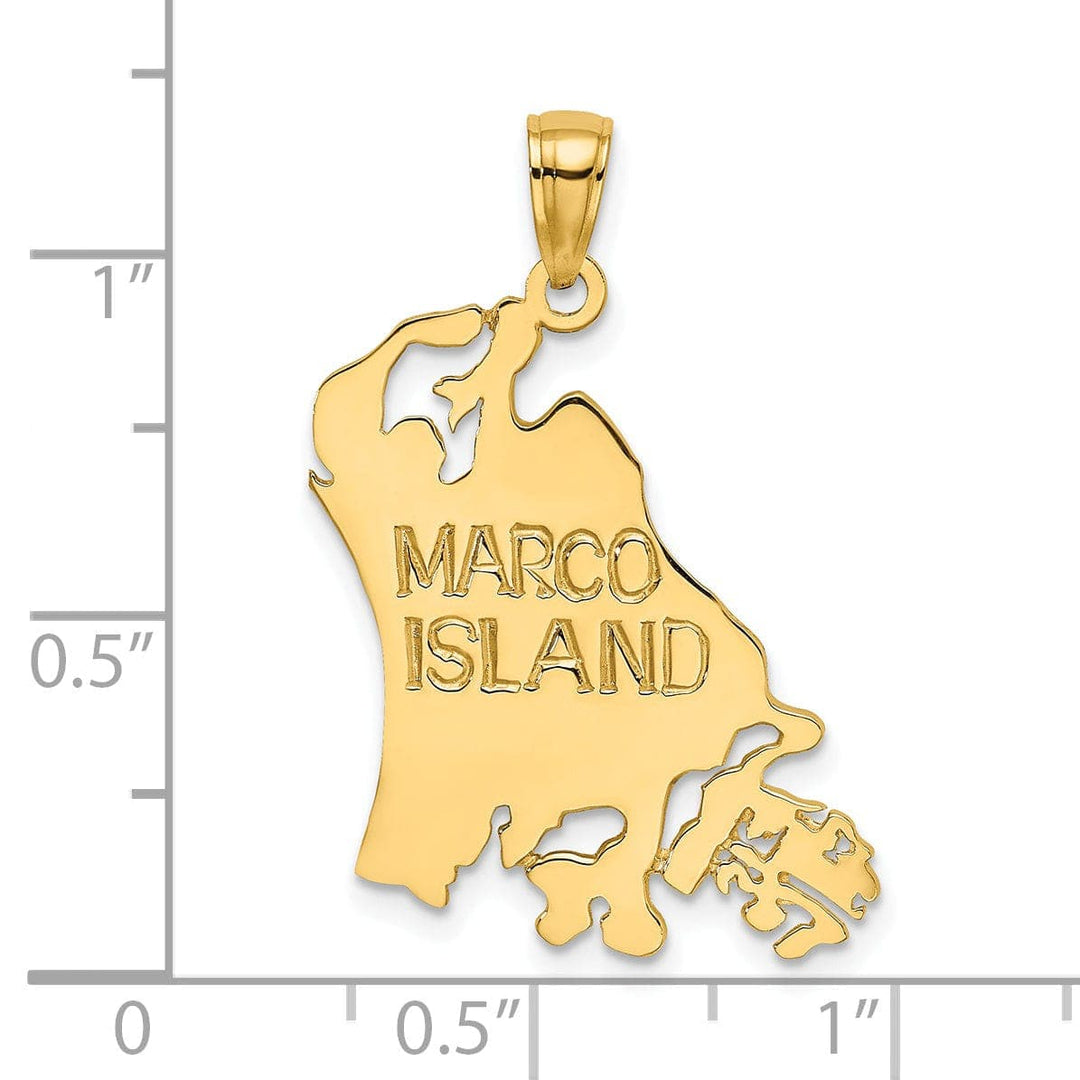 Lovely Rita's Pendants & Charms 14k Yellow Gold Solid Polished Finish Cut Out Map Shape of MARCO ISLAND Florida Charm Pendant