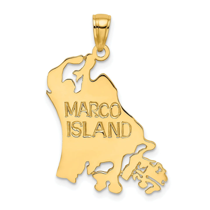Lovely Rita's Pendants & Charms 14k Yellow Gold Solid Polished Finish Cut Out Map Shape of MARCO ISLAND Florida Charm Pendant