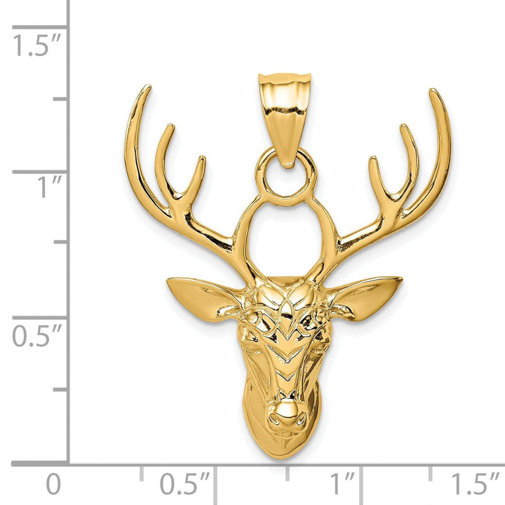Lovely Rita's Pendants & Charms 14K Yellow Gold Solid Polished Finish Deer Head With Antilles Design Charm Pendant