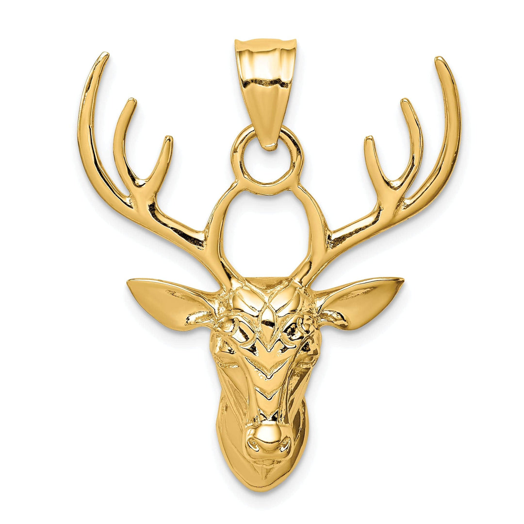 Lovely Rita's Pendants & Charms 14K Yellow Gold Solid Polished Finish Deer Head With Antilles Design Charm Pendant