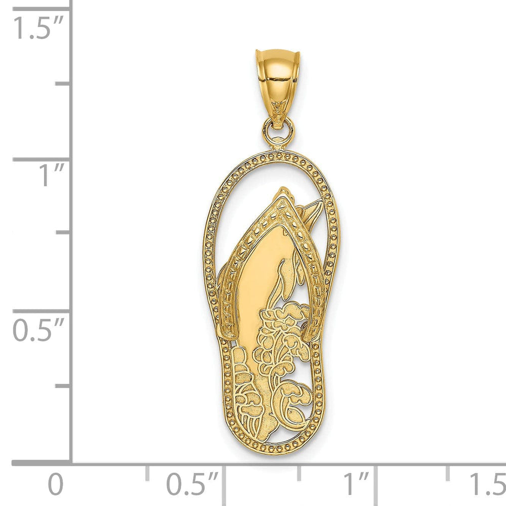 Lovely Rita's Pendants & Charms 14K Yellow Gold Solid Polished Finish Dolphin in Flip Flop Sandle Design Charm Pendant