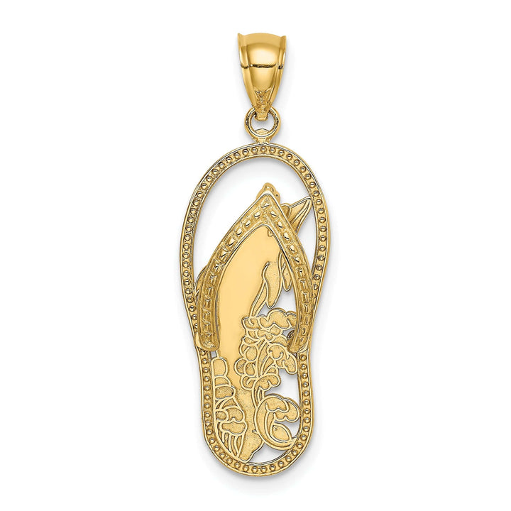 Lovely Rita's Pendants & Charms 14K Yellow Gold Solid Polished Finish Dolphin in Flip Flop Sandle Design Charm Pendant