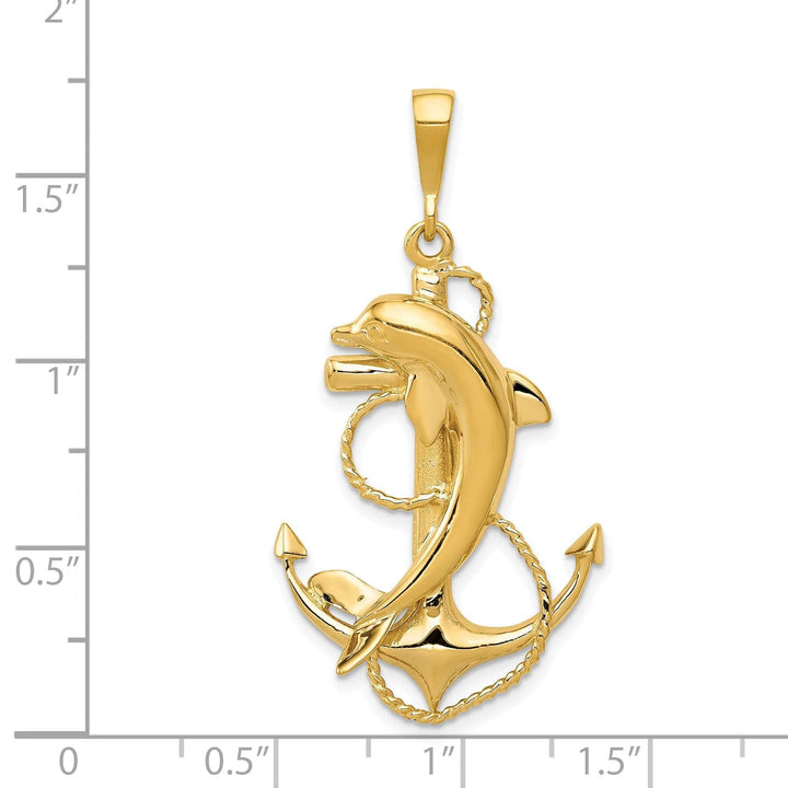 Lovely Rita's Pendants & Charms 14k Yellow Gold Solid Polished Finish Dolphin on Anchor Design Charm Pendant