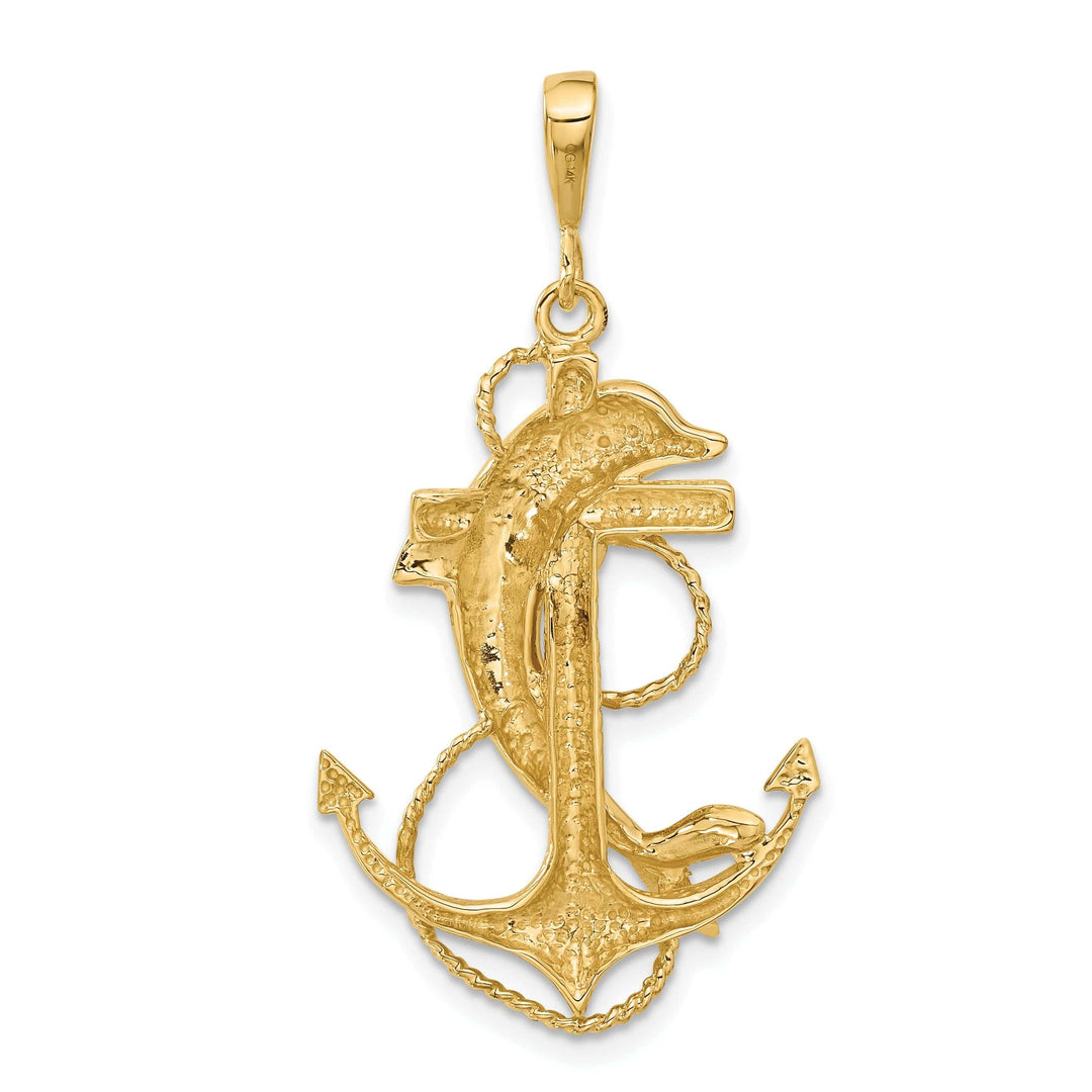 Lovely Rita's Pendants & Charms 14k Yellow Gold Solid Polished Finish Dolphin on Anchor Design Charm Pendant