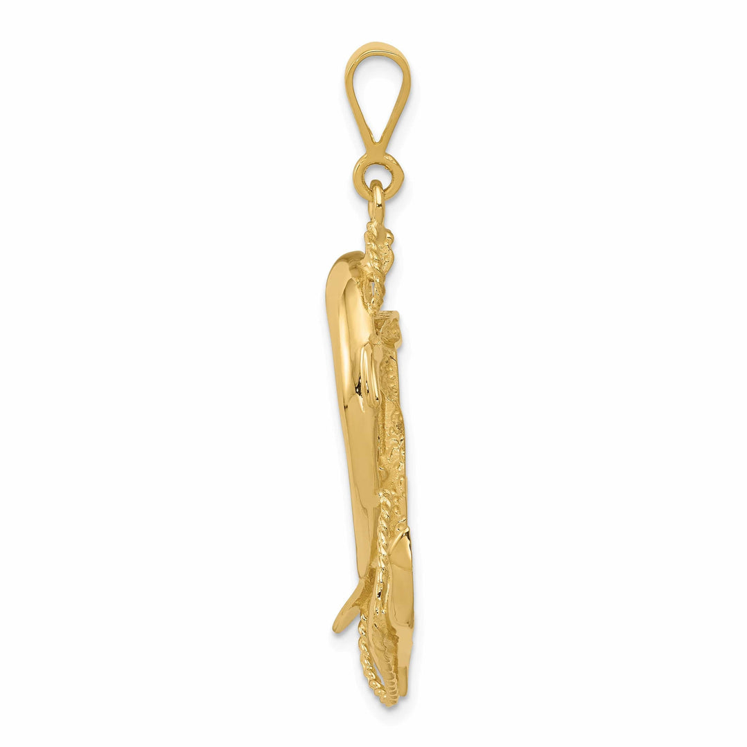 Lovely Rita's Pendants & Charms 14k Yellow Gold Solid Polished Finish Dolphin on Anchor Design Charm Pendant
