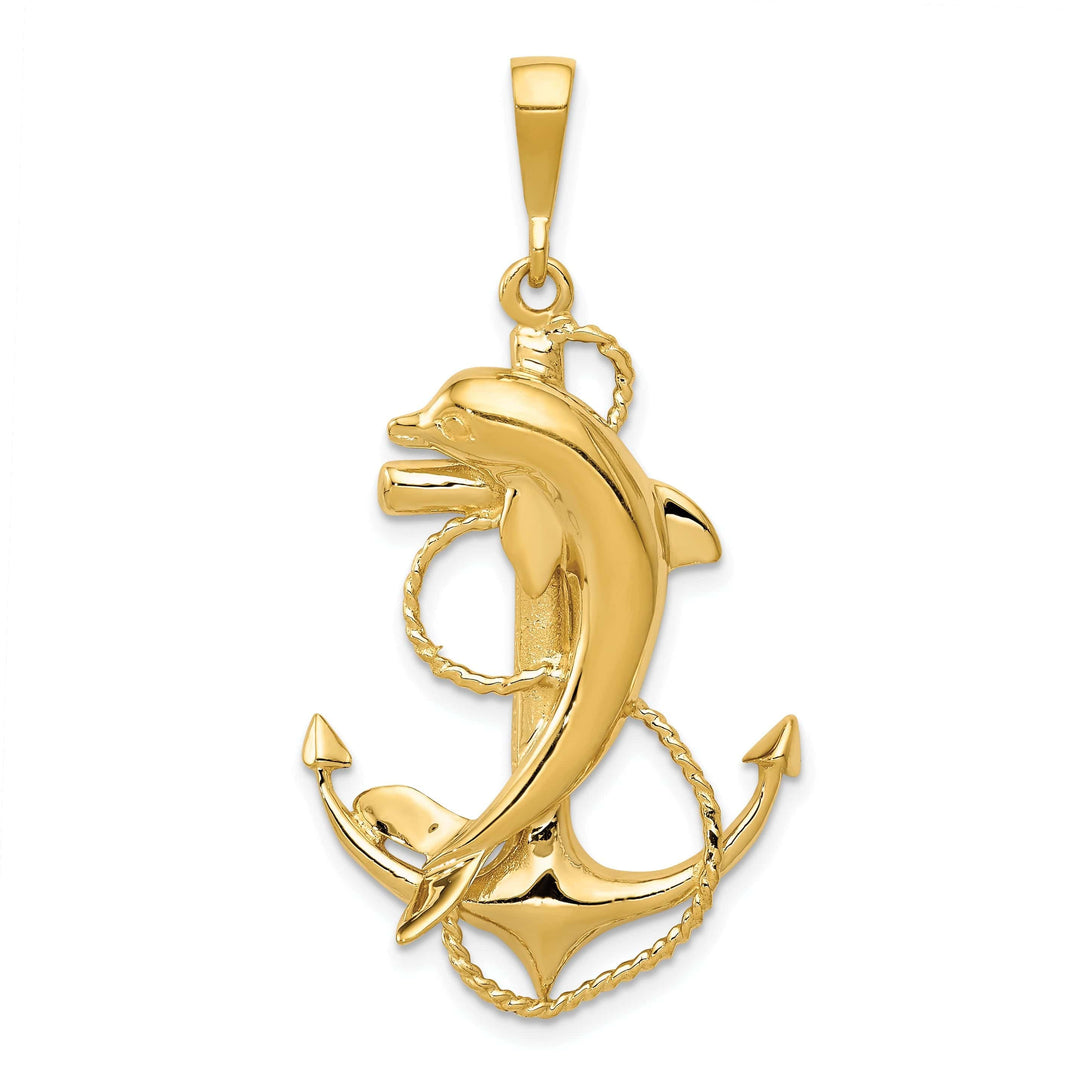 Lovely Rita's Pendants & Charms 14k Yellow Gold Solid Polished Finish Dolphin on Anchor Design Charm Pendant