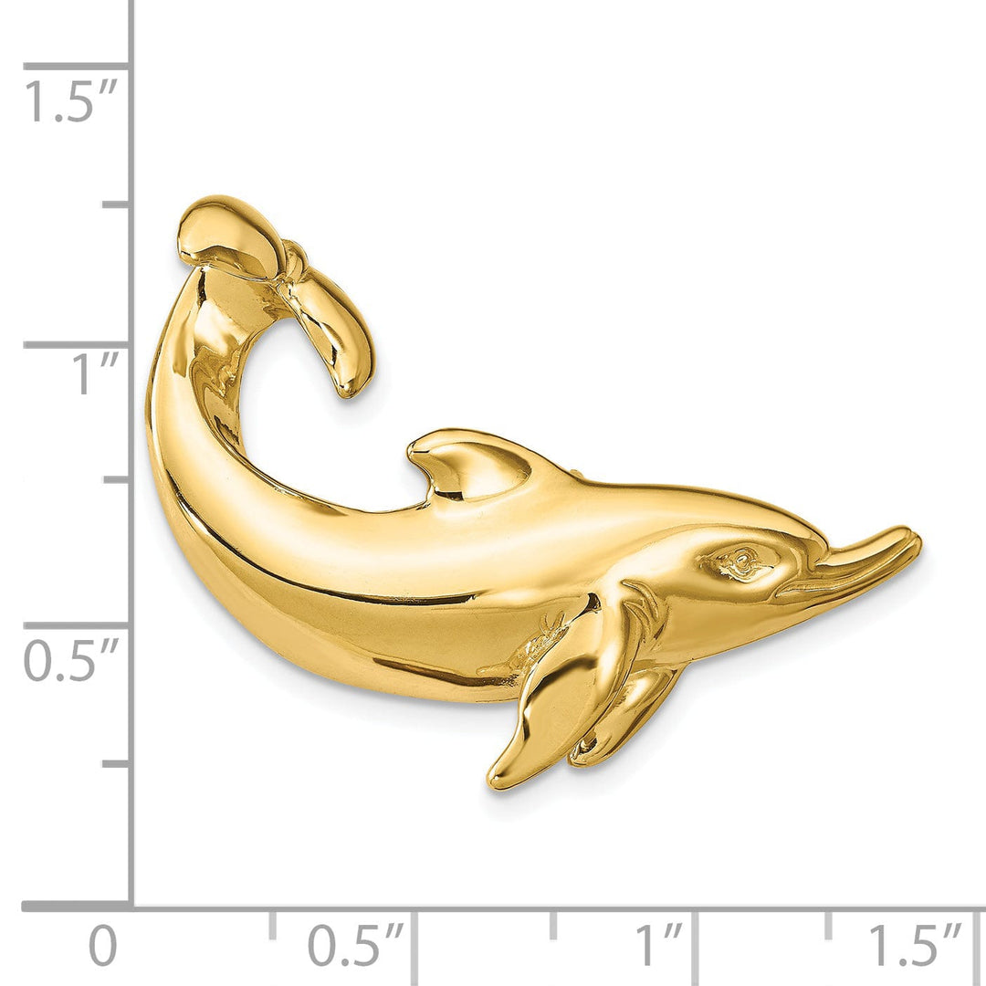 Lovely Rita's Pendants & Charms 14k Yellow Gold Solid Polished Finish Dolphin with Tail Up Slide Design Pendant. Fits up to 8mm Omega
