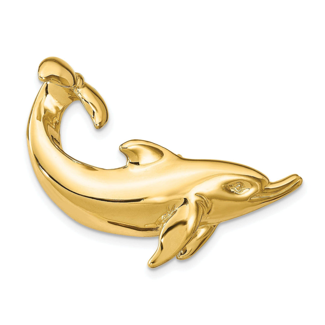 Lovely Rita's Pendants & Charms 14k Yellow Gold Solid Polished Finish Dolphin with Tail Up Slide Design Pendant. Fits up to 8mm Omega