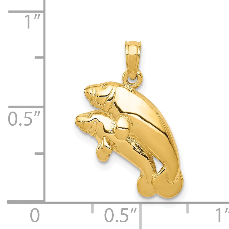 Lovely Rita's Pendants & Charms 14k Yellow Gold Solid Polished Finish Double Manatee Design Charm Pendant