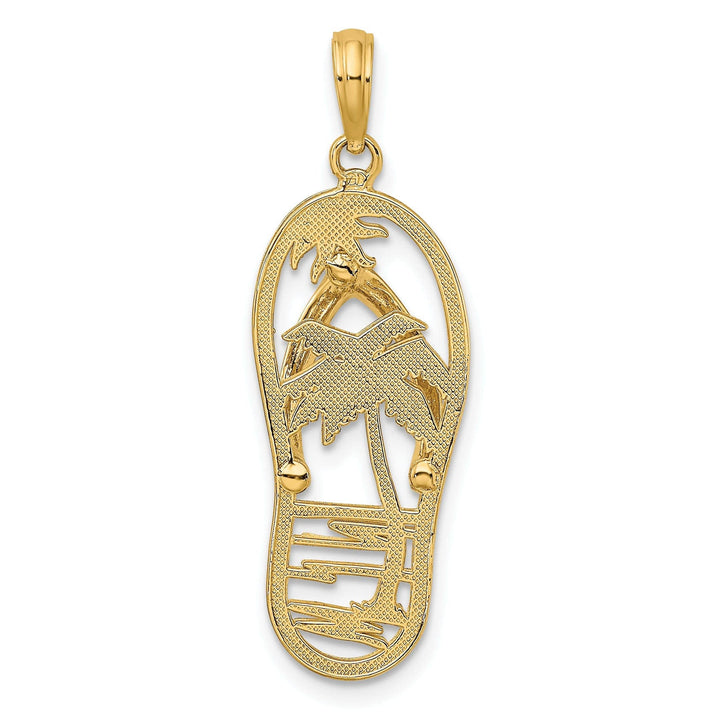 Lovely Rita's Pendants & Charms 14K Yellow Gold Solid Polished Finish Double Palm Tree in Flip Flop Sandle Design Charm Pendant