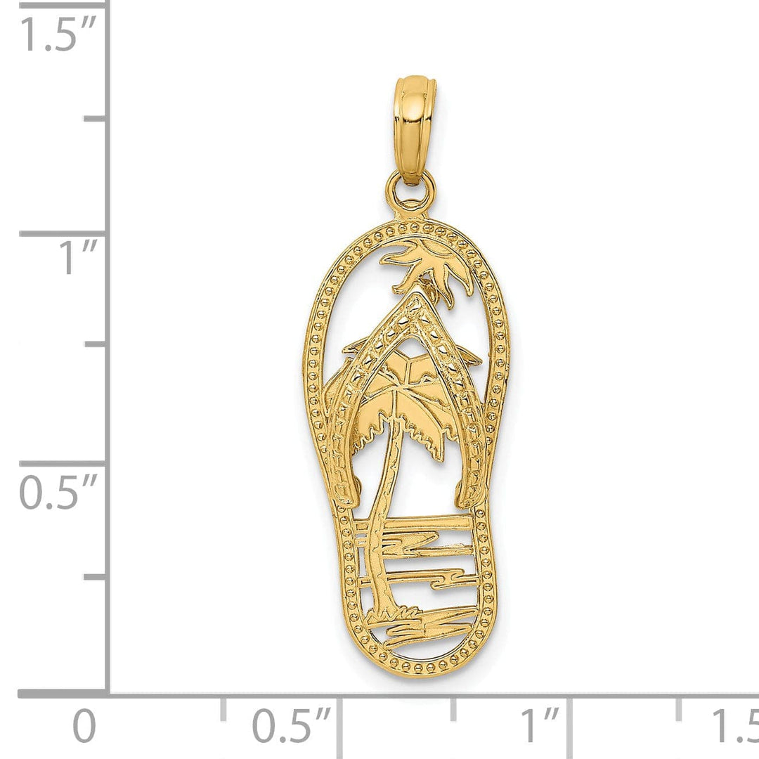 Lovely Rita's Pendants & Charms 14K Yellow Gold Solid Polished Finish Double Palm Tree in Flip Flop Sandle Design Charm Pendant