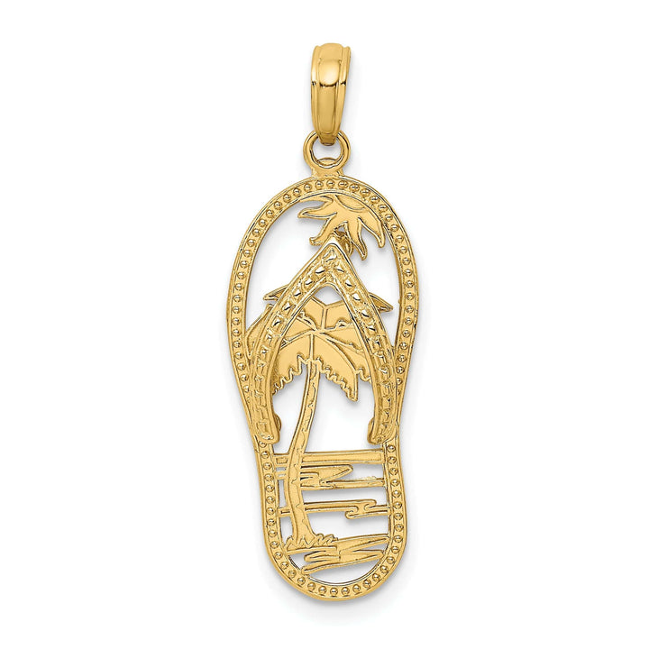 Lovely Rita's Pendants & Charms 14K Yellow Gold Solid Polished Finish Double Palm Tree in Flip Flop Sandle Design Charm Pendant