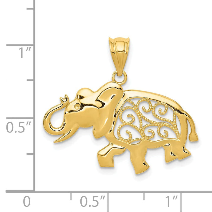 Lovely Rita's Pendants & Charms 14k Yellow Gold Solid Polished Finish Filigree Elephant Charm Pendant