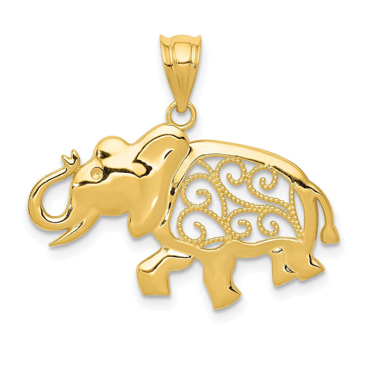 Lovely Rita's Pendants & Charms 14k Yellow Gold Solid Polished Finish Filigree Elephant Charm Pendant