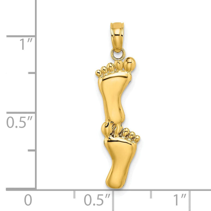 Lovely Rita's Pendants & Charms 14K Yellow Gold Solid Polished Finish Flat Back Double Vertical Feet Charm Pendant