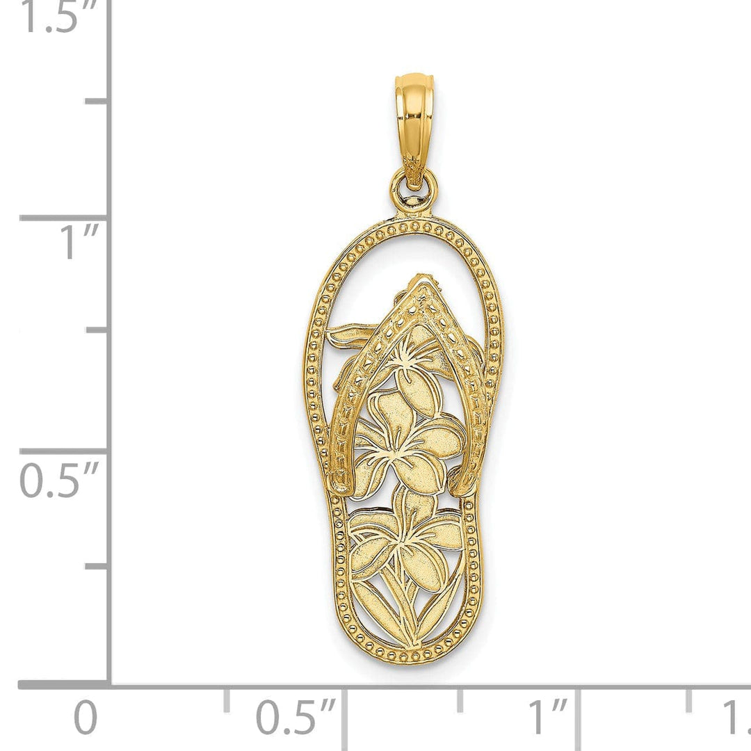 Lovely Rita's Pendants & Charms 14K Yellow Gold Solid Polished Finish Flat Back Multi Flower Cut Out Design Flip-Flop Sandle Charm Pendant