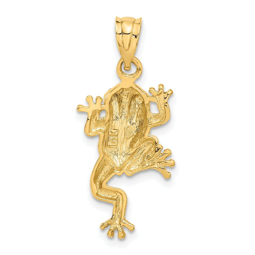 Lovely Rita's Pendants & Charms 14k Yellow Gold Solid Polished Finish Frog With Green Enameled Eyes Charm Pendant