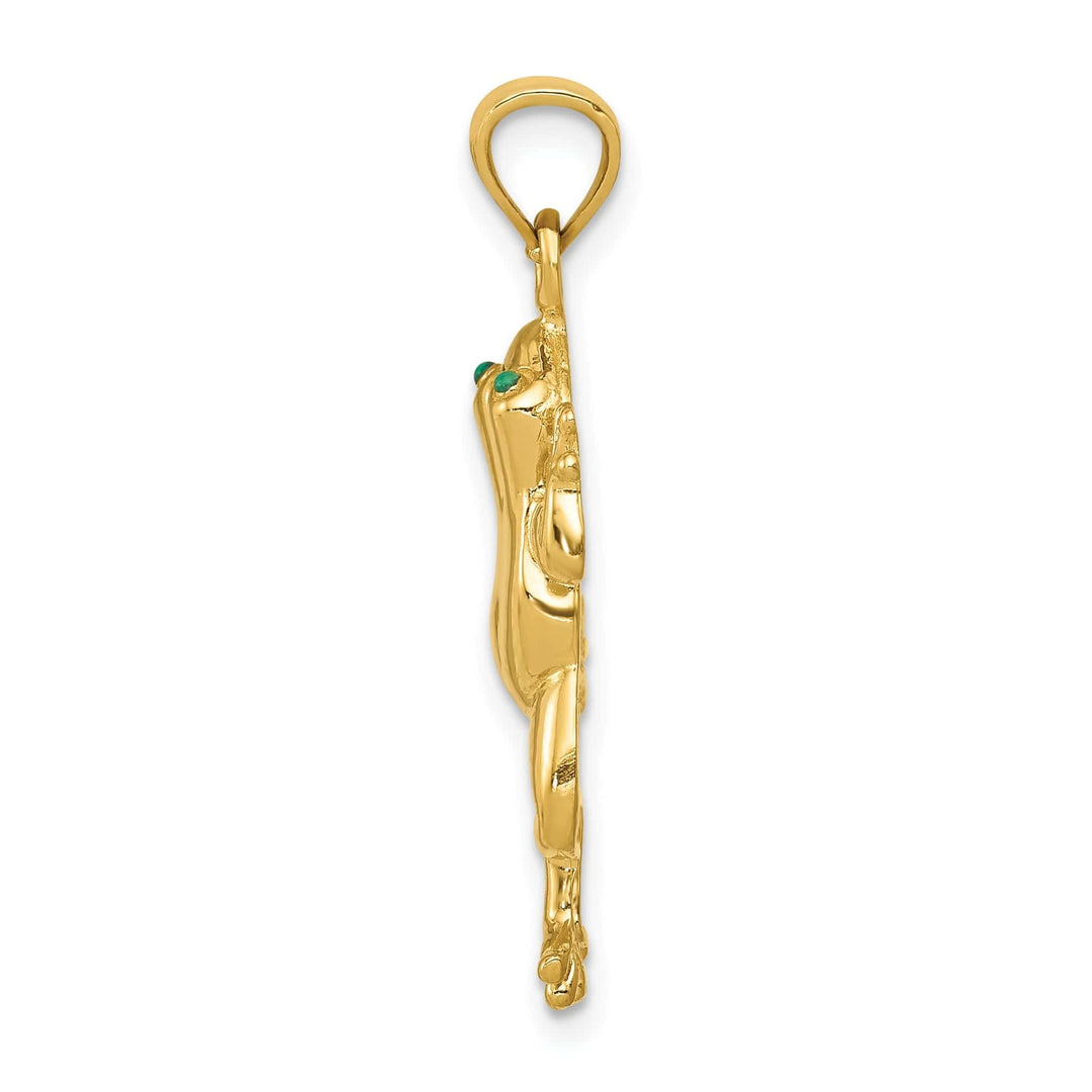 Lovely Rita's Pendants & Charms 14k Yellow Gold Solid Polished Finish Frog With Green Enameled Eyes Charm Pendant
