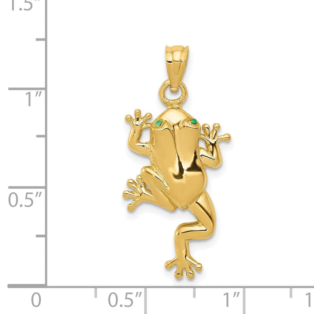 Lovely Rita's Pendants & Charms 14k Yellow Gold Solid Polished Finish Frog With Green Enameled Eyes Charm Pendant