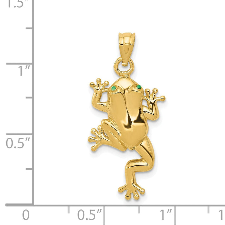 Lovely Rita's Pendants & Charms 14k Yellow Gold Solid Polished Finish Frog With Green Enameled Eyes Charm Pendant