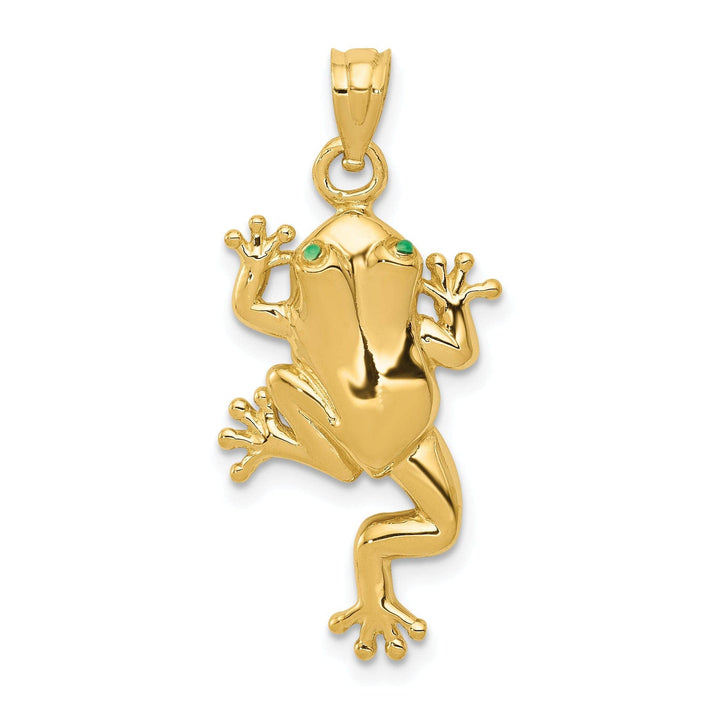 Lovely Rita's Pendants & Charms 14k Yellow Gold Solid Polished Finish Frog With Green Enameled Eyes Charm Pendant