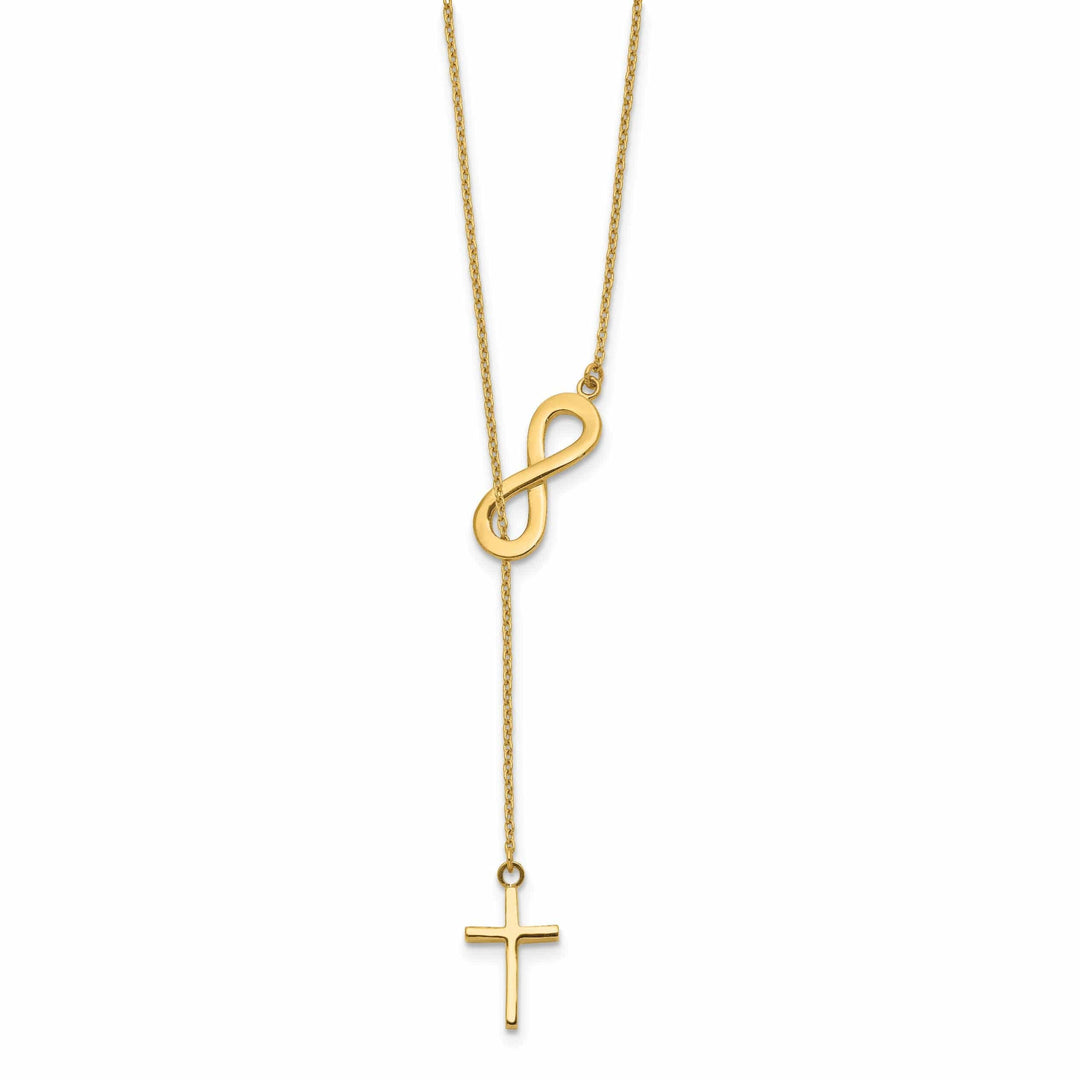 Lovely Rita's Pendants & Charms 14k Yellow Gold Solid Polished Finish Infinity & Cross Design Pendant in a 18-Inch Cable Chain Lariat Necklace Set