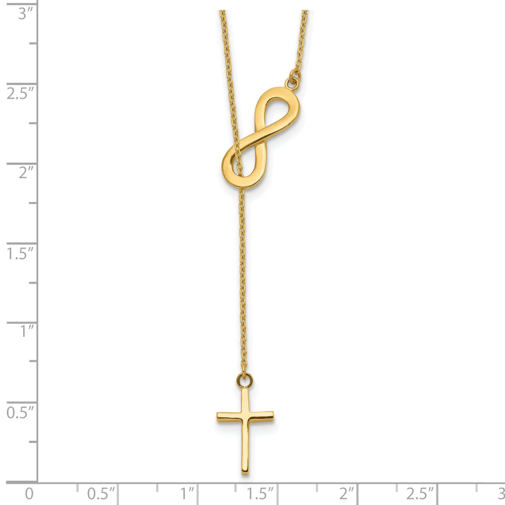 Lovely Rita's Pendants & Charms 14k Yellow Gold Solid Polished Finish Infinity & Cross Design Pendant in a 18-Inch Cable Chain Lariat Necklace Set