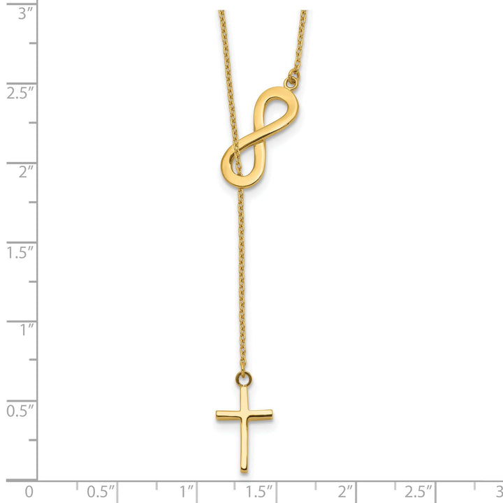 Lovely Rita's Pendants & Charms 14k Yellow Gold Solid Polished Finish Infinity & Cross Design Pendant in a 18-Inch Cable Chain Lariat Necklace Set