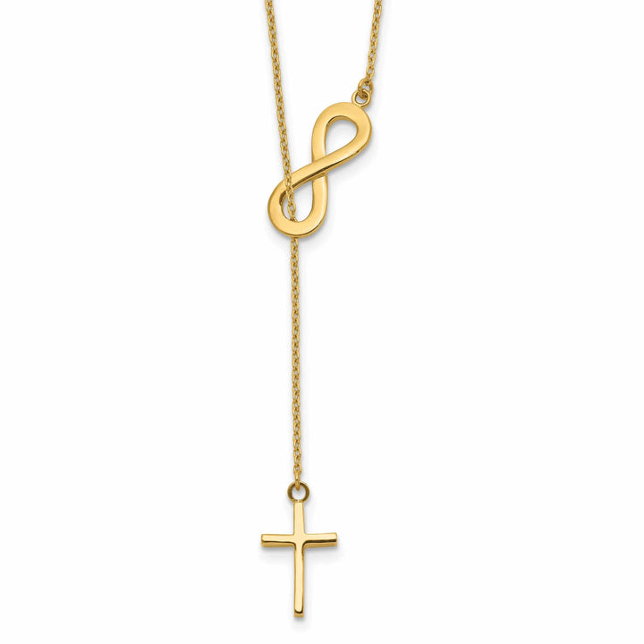 Lovely Rita's Pendants & Charms 14k Yellow Gold Solid Polished Finish Infinity & Cross Design Pendant in a 18-Inch Cable Chain Lariat Necklace Set