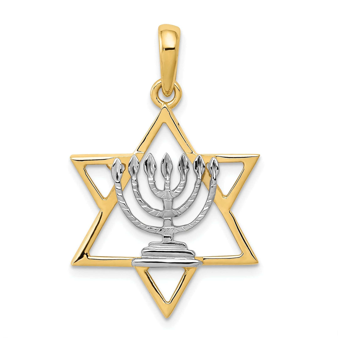 Lovely Rita's Pendants & Charms 14K Yellow Gold Solid Polished Finish Menorah In Star Of David Pendant