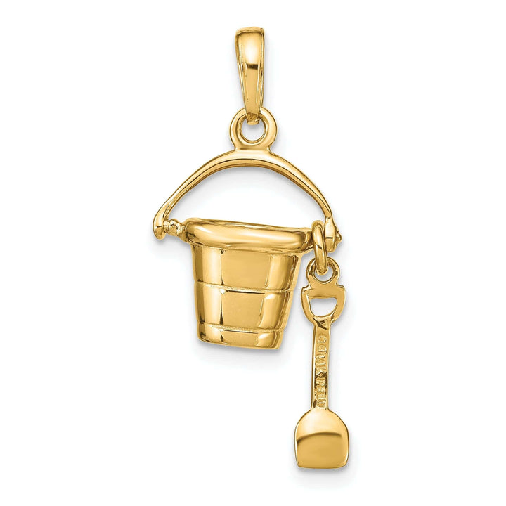 Lovely Rita's Pendants & Charms 14k Yellow Gold Solid Polished Finish Moveable 3-Dimensional Beach Pail with Shovel Charm Pendant