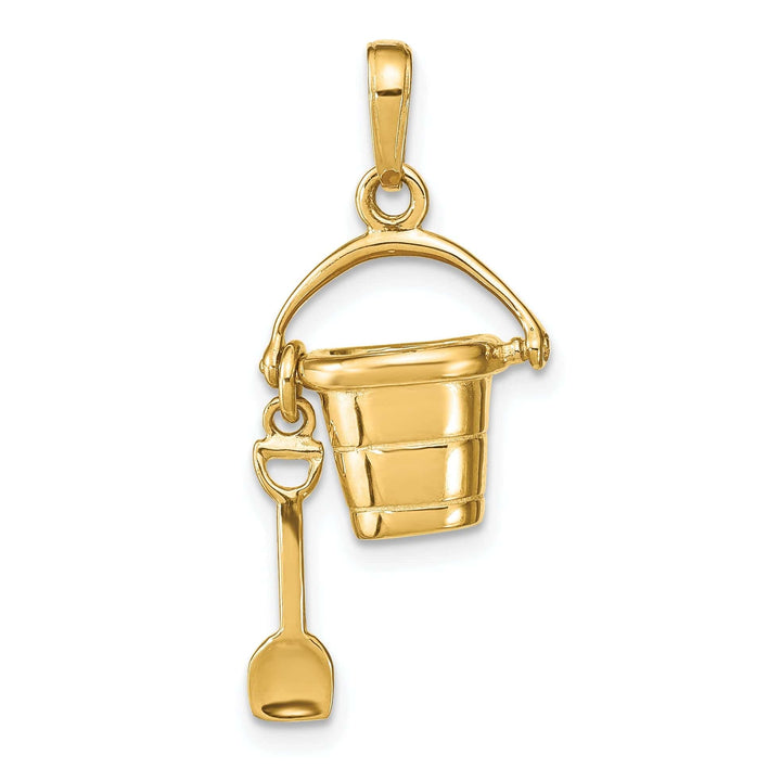 Lovely Rita's Pendants & Charms 14k Yellow Gold Solid Polished Finish Moveable 3-Dimensional Beach Pail with Shovel Charm Pendant