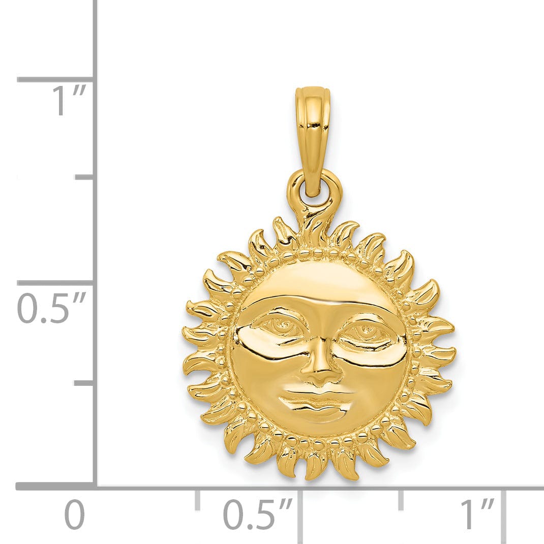 Lovely Rita's Pendants & Charms 14k Yellow Gold Solid Polished Finish Reversible 3-Diamentional Sun with Face Design Charm Pendant