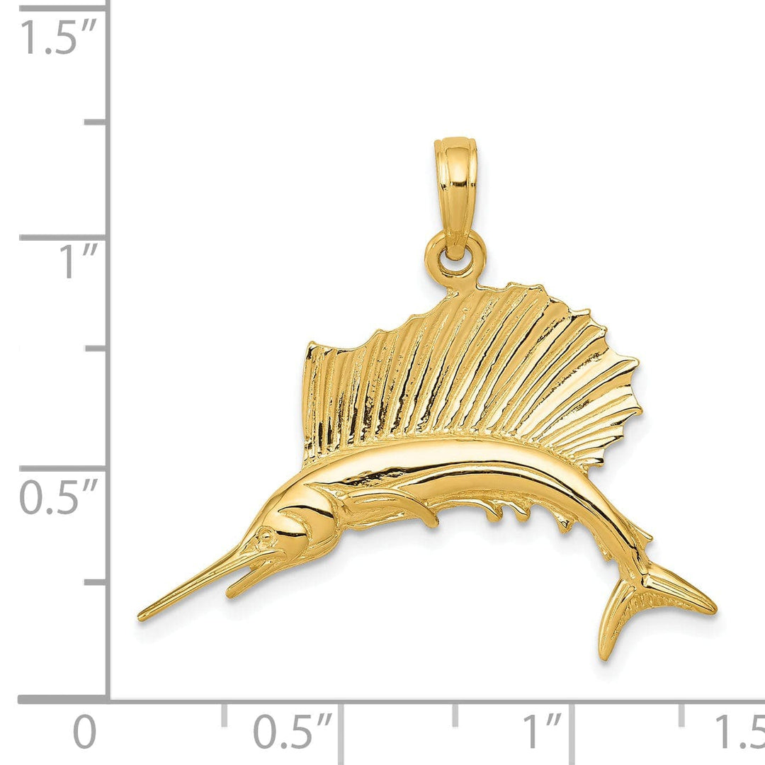 Lovely Rita's Pendants & Charms 14k Yellow Gold Solid Polished Finish Sailfish Charm Pendant