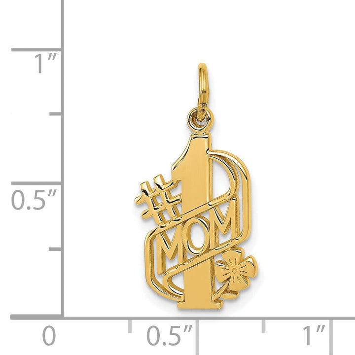 Lovely Rita's Pendants & Charms 14k Yellow Gold Solid Polished Finish Script #1 MOM with 4-leaf Clover Flower Design Pendant