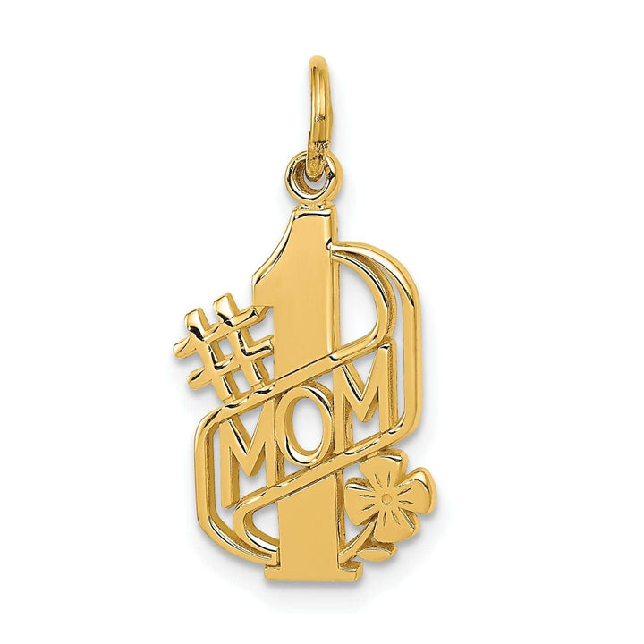 Lovely Rita's Pendants & Charms 14k Yellow Gold Solid Polished Finish Script #1 MOM with 4-leaf Clover Flower Design Pendant