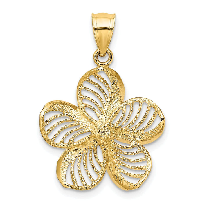 Lovely Rita's Pendants & Charms 14k Yellow Gold Solid Polished Finish Textured Back Beaded Plumeria Flower Charm Pendant