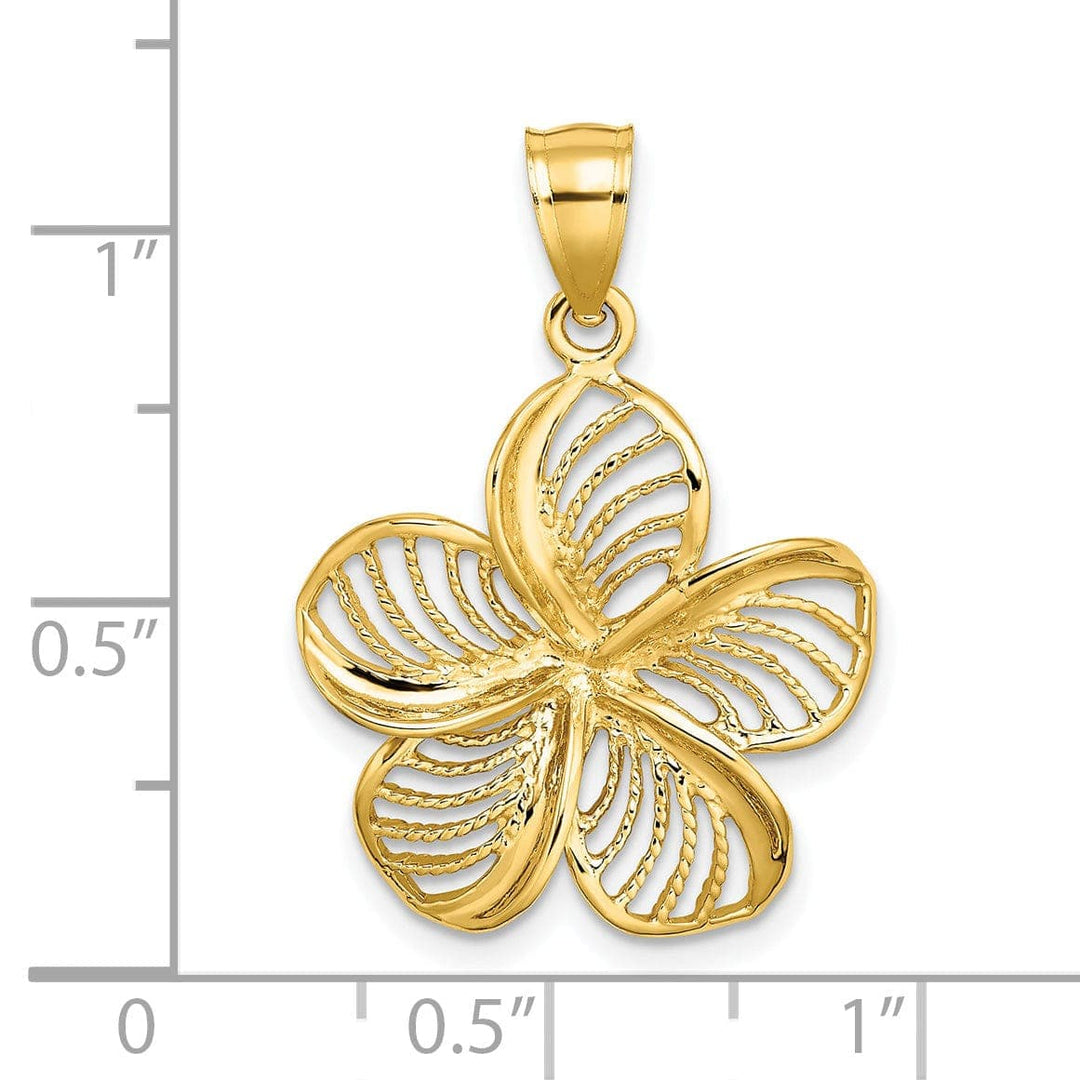 Lovely Rita's Pendants & Charms 14k Yellow Gold Solid Polished Finish Textured Back Beaded Plumeria Flower Charm Pendant