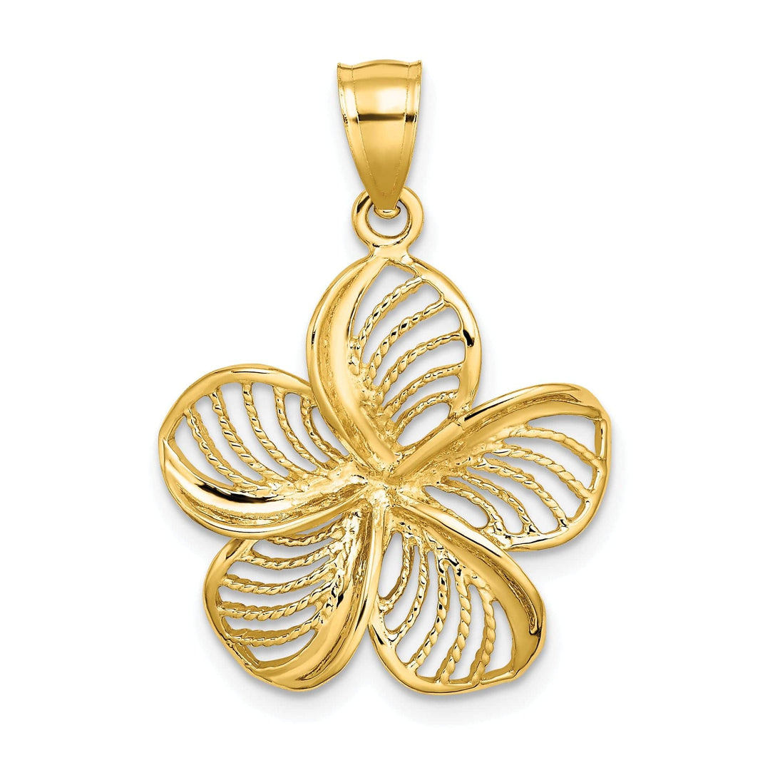 Lovely Rita's Pendants & Charms 14k Yellow Gold Solid Polished Finish Textured Back Beaded Plumeria Flower Charm Pendant