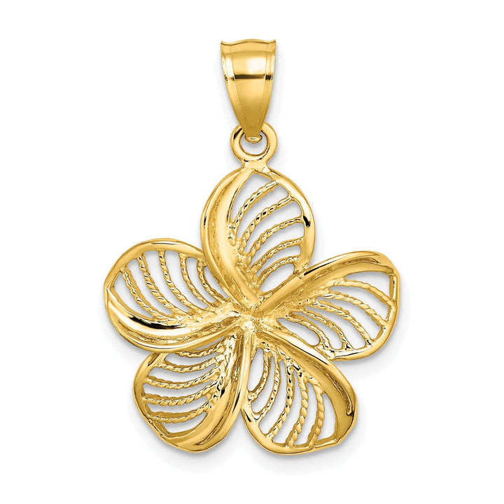 Lovely Rita's Pendants & Charms 14k Yellow Gold Solid Polished Finish Textured Back Beaded Plumeria Flower Charm Pendant
