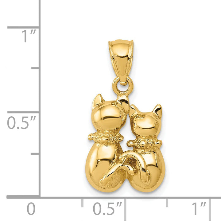 Lovely Rita's Pendants & Charms 14k Yellow Gold Solid Polished Finish Two Cats Sitting Charm Pendant