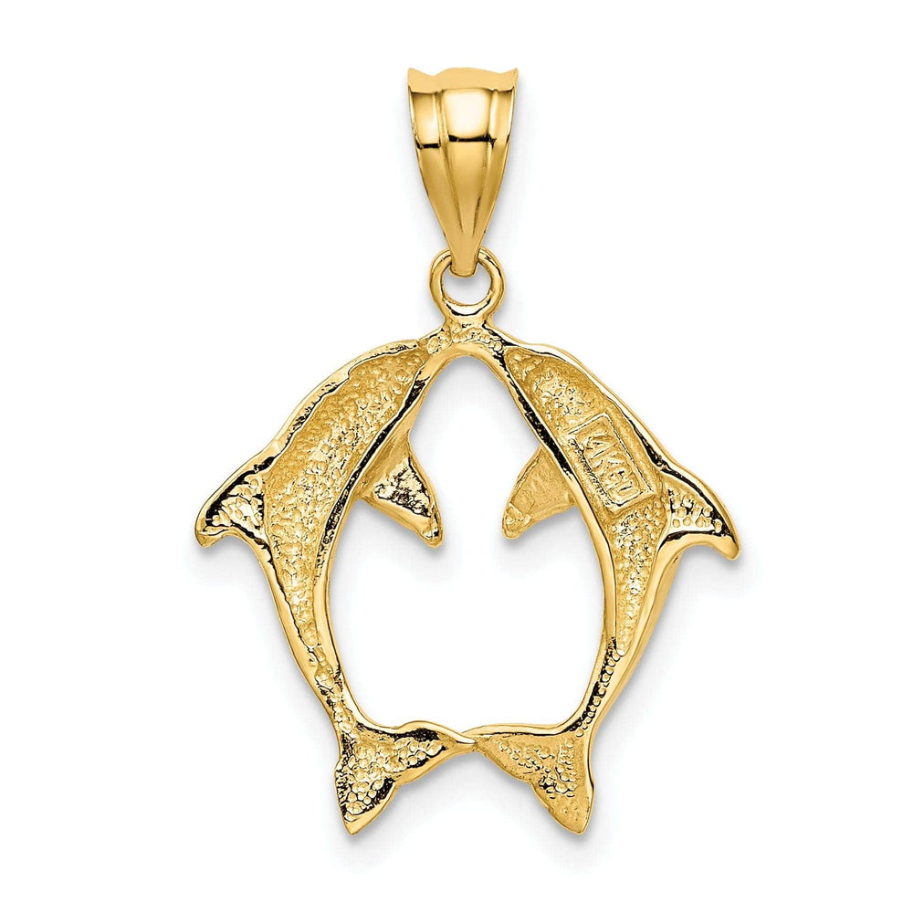 Lovely Rita's Pendants & Charms 14k Yellow Gold Solid Polished Finish Two Dolphins Kissing Design Charm Pendant