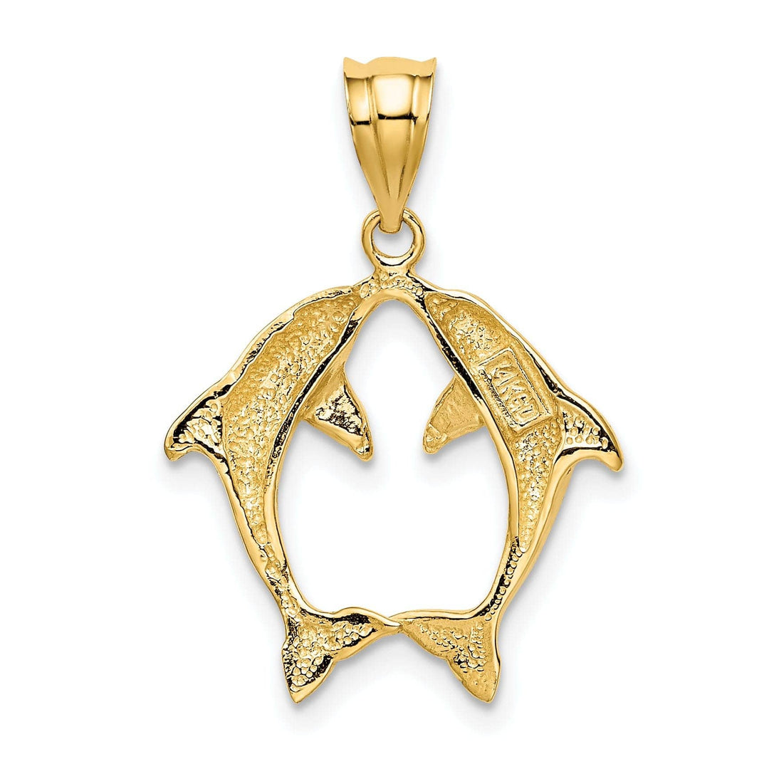 Lovely Rita's Pendants & Charms 14k Yellow Gold Solid Polished Finish Two Dolphins Kissing Design Charm Pendant