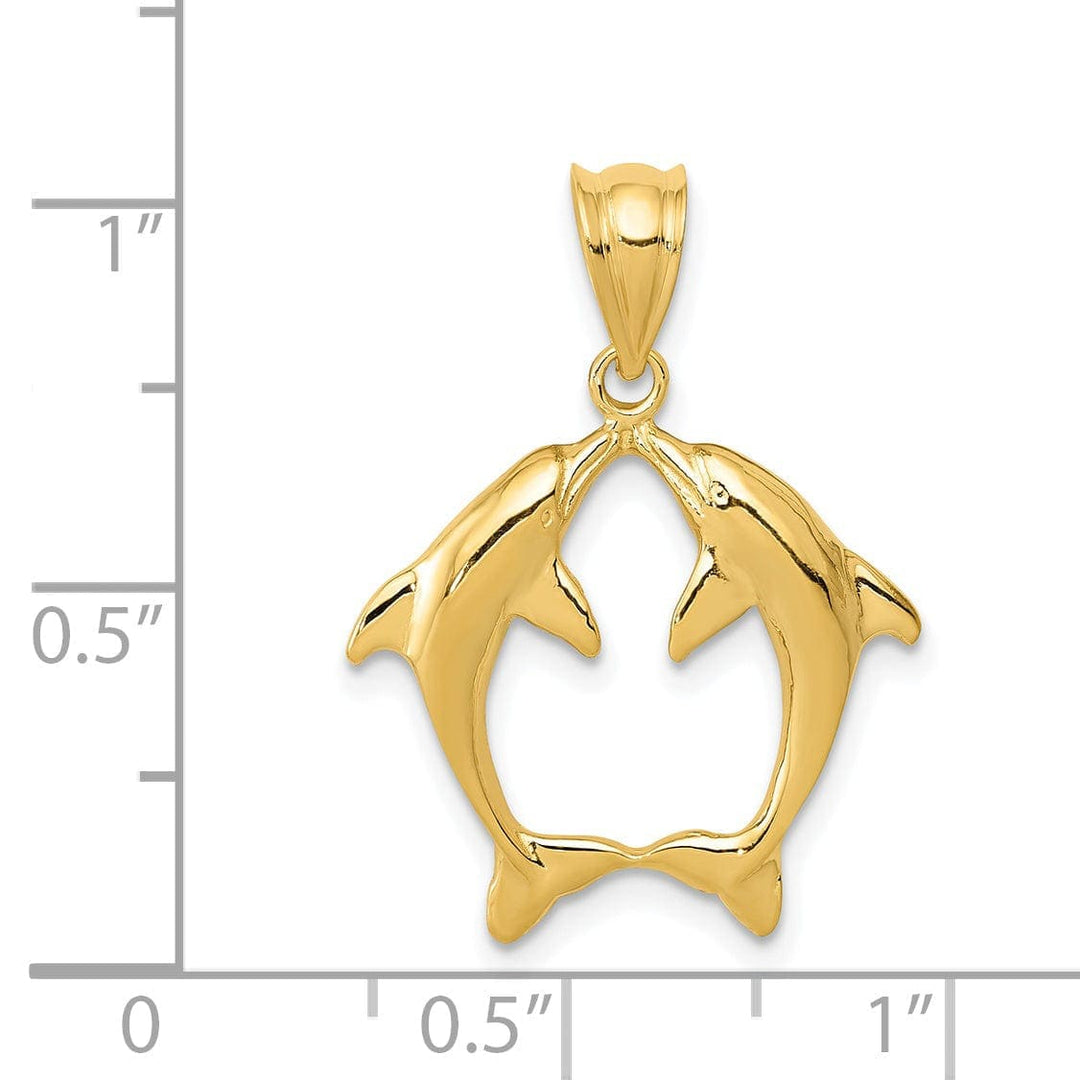 Lovely Rita's Pendants & Charms 14k Yellow Gold Solid Polished Finish Two Dolphins Kissing Design Charm Pendant