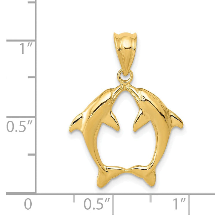 Lovely Rita's Pendants & Charms 14k Yellow Gold Solid Polished Finish Two Dolphins Kissing Design Charm Pendant