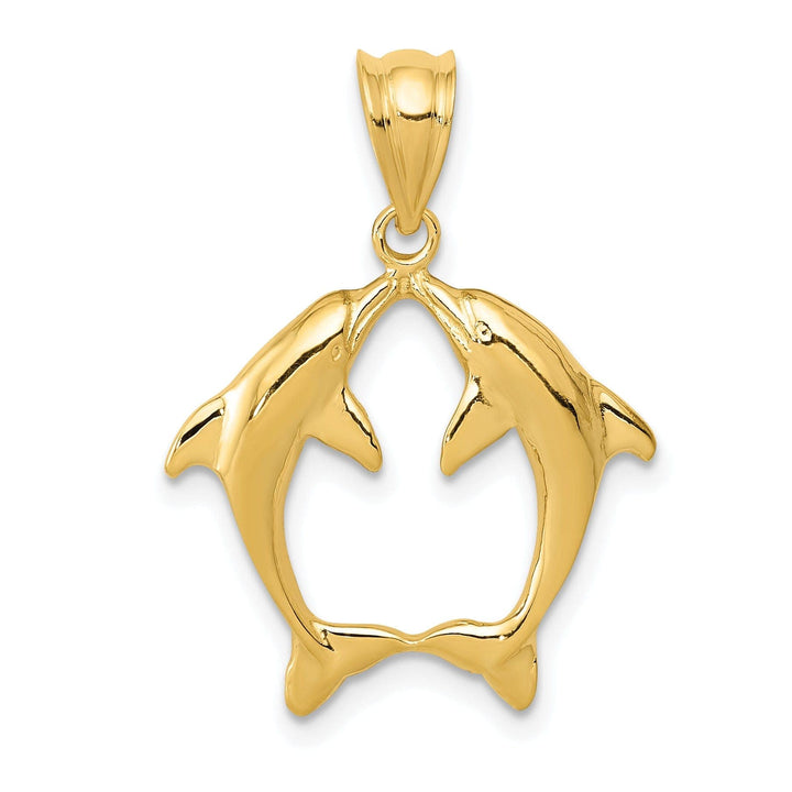 Lovely Rita's Pendants & Charms 14k Yellow Gold Solid Polished Finish Two Dolphins Kissing Design Charm Pendant